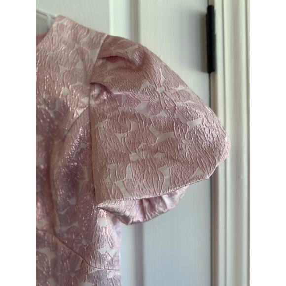 TCEC Pink Metallic Jacquard Dress Puff Sleeve Open Back Bow Size medium - Picture 4 of 8